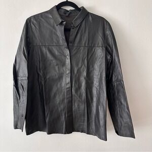 COS Genuine Leather Button Down Hidden Button Black long sleeves size 38
